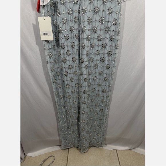 NWT Mac Duggal [ 18 ] Sleeveless Hand Beaded Floral V-Neck Gown Powder‎ Blue - Picture 15 of 16